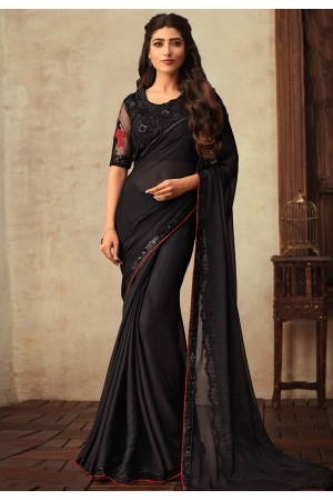 Black georgette festival wear saree V3913