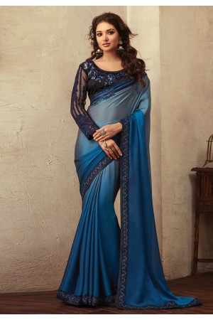 Blue chiffon festival wear saree V3905