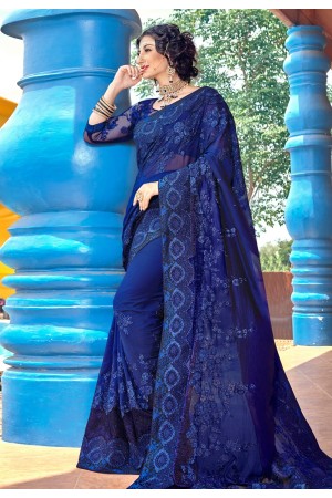Blue georgette embroidered saree with blouse PRP5261