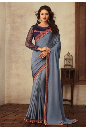 Blue georgette festival wear saree V3910