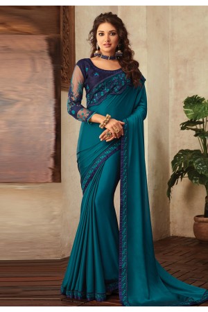 Blue georgette saree with blouse V3914