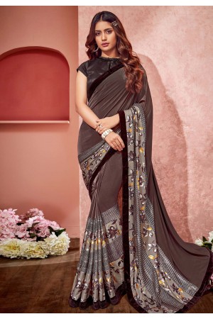 Brown lycra festival wear saree 10811