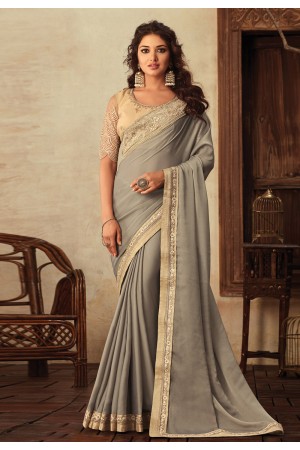 Gray georgette party wear saree V3909