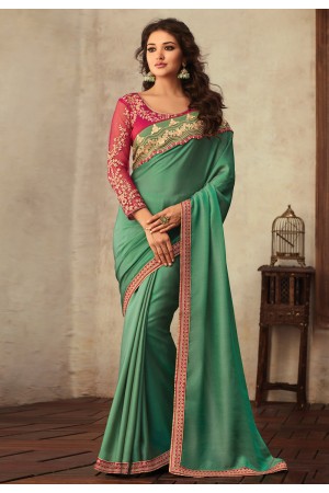Green georgette saree with blouse V3908