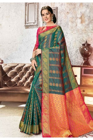 Green kanjivaram festival wear saree 68181