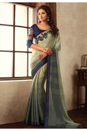 Light green chiffon festival wear saree V3901