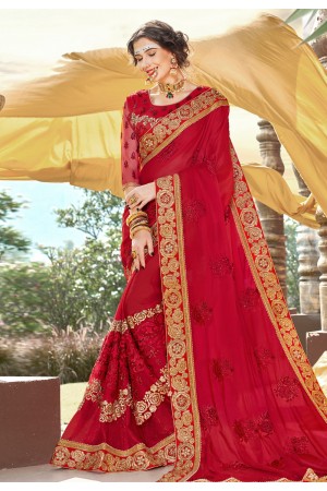 Magenta georgette embroidered festival wear saree PRP5260