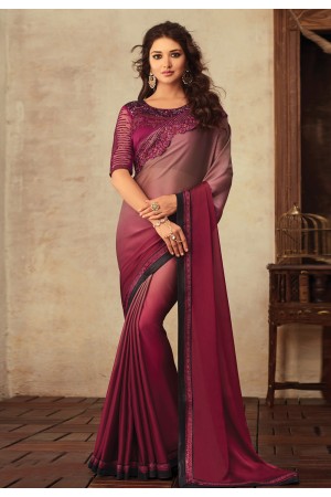 Maroon chiffon saree with blouse V3906