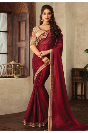 Maroon georgette party wear saree V3916