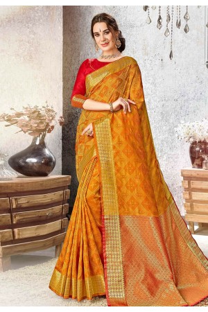 Orange kanjivaram festival wear saree 68179