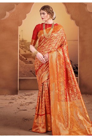 Red banarasi saree with blouse 60846