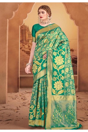 Sea green banarasi festival wear saree 60851