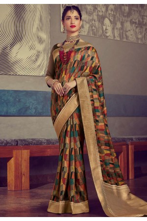 Tamannaah bhatia beige crepe printed saree with blouse 65927