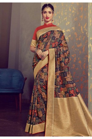 Tamannaah bhatia blue crepe printed festival wear saree 65934