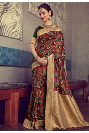 Tamannaah bhatia brown crepe printed saree with blouse 65933