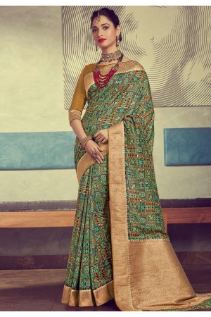 Tamannaah bhatia green crepe printed festival wear saree 65926