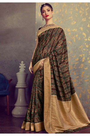 Tamannaah bhatia green crepe printed festival wear saree 65930