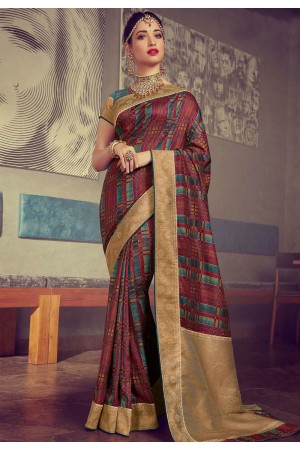 Tamannaah bhatia maroon crepe printed festival wear saree 65928