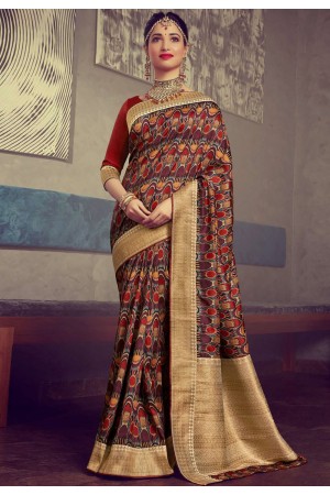 Tamannaah bhatia maroon crepe printed saree with blouse 65929