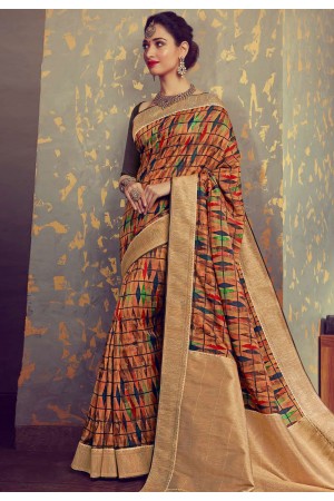 Tamannaah bhatia peach crepe printed saree with blouse 65931