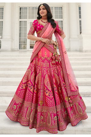 Woven Jacquard silk Rani Pink heavy wedding lehenga choli