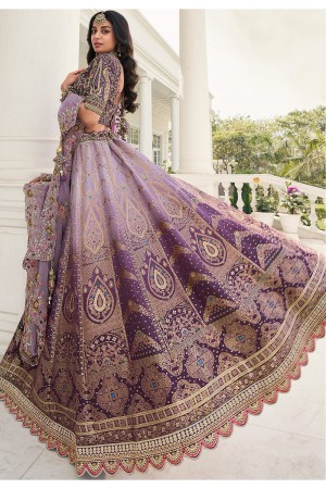 Woven Jacquard silk lehenga choli in Lavender color
