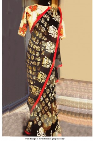 Bollywood Inspired Black color foil print paper silk saree