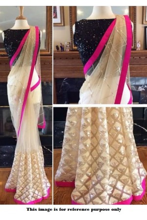 Bollywood Inspired White and Black net Sequins saree