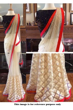 Bollywood Inspired White and Black net Sequins saree