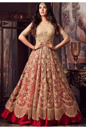 Sonal Chauhan Cream and red net wedding anarkali