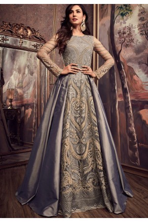 Sonal Chauhan Grey Pure silk wedding anarkali