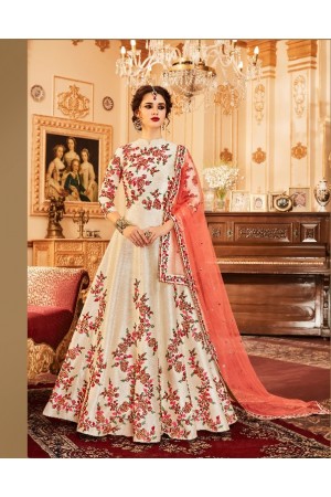 Cream and peach silk wedding wear anarkali suit