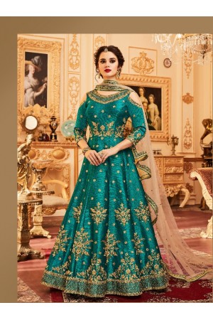 Rama green silk wedding wear anarkali suit