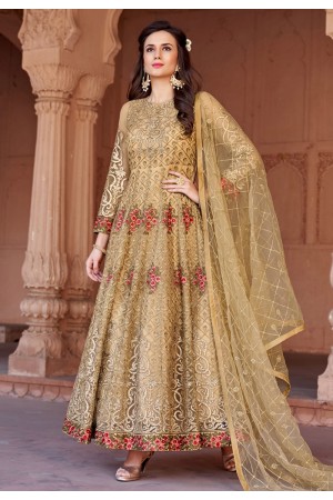 beige net ankle length anarkali suit 1624