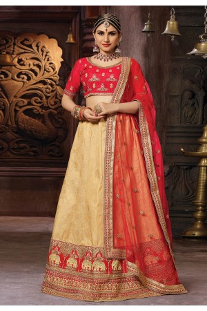 beige silk embroidered lehenga choli 1003