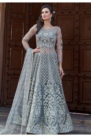 gray net indo western lehenga choli 1622