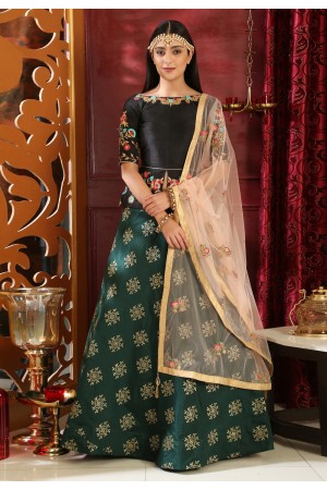 green jacquard lehenga and black peplum 1045