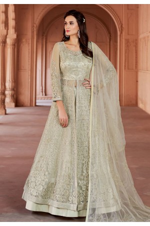 light green net indo western lehenga choli 1623