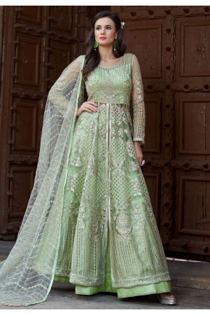 light green net long choli lehenga 1625