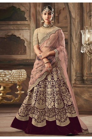 maroon velvet a line lehenga choli 10004B