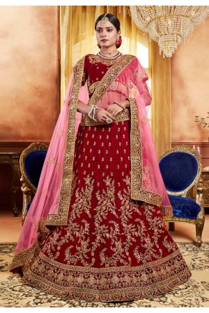 maroon velvet bridal lehenga choli 3008