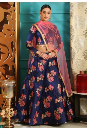 navy blue jacquard printed lehenga choli 1042