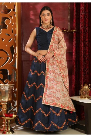 navy blue silk lehenga choli 1046