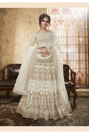 off white net embroidered designer lehenga choli 28003