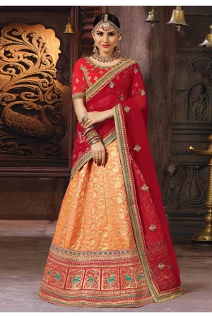 orange silk a line lehenga choli 1004