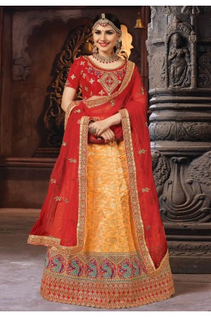 orange silk a line lehenga choli 1006