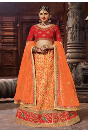 orange silk circular lehenga choli 1008