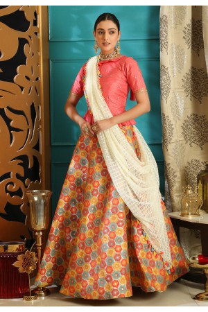 pink jacquard peplum and lehenga 1041