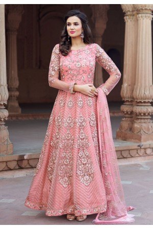 pink net ankle length anarkali suit 1620