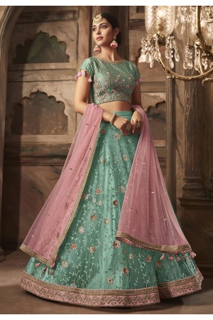 sea green net a line lehenga choli 10003A